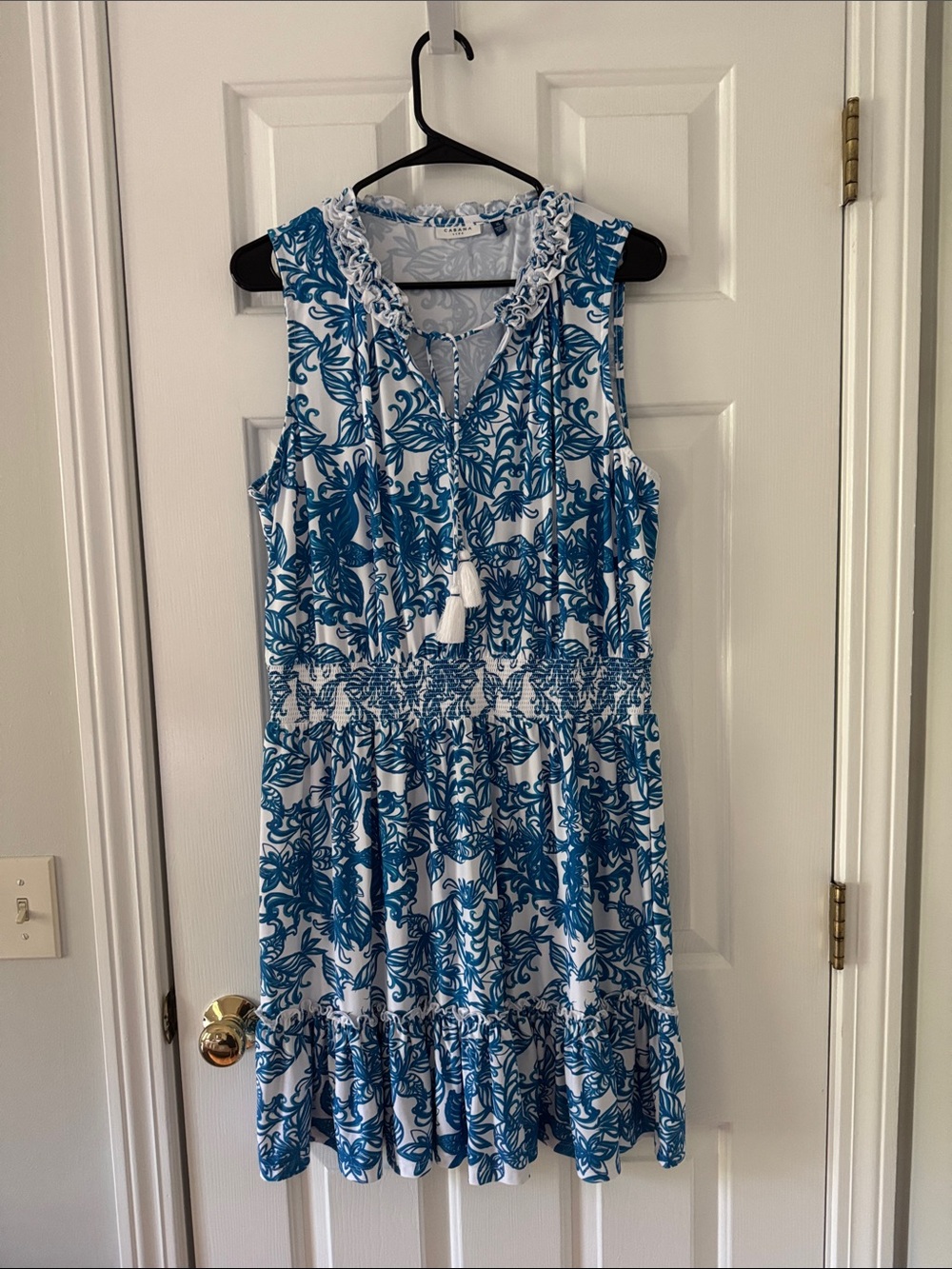 Cabana Life Blue & White Sleeveless Printed Mini Dress